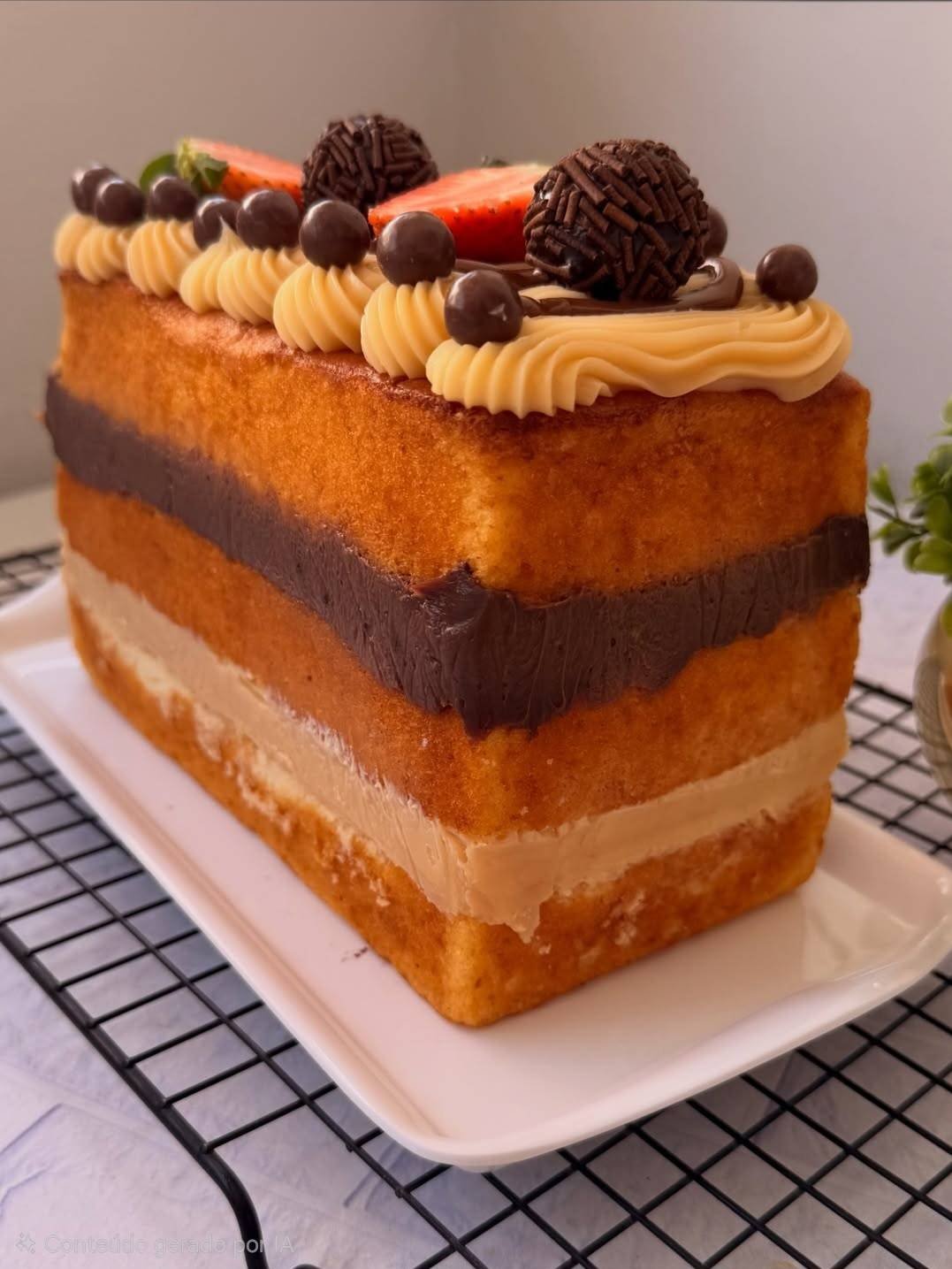 Bolo recheado com chocolate e brigadeiros da Doceria da Piva